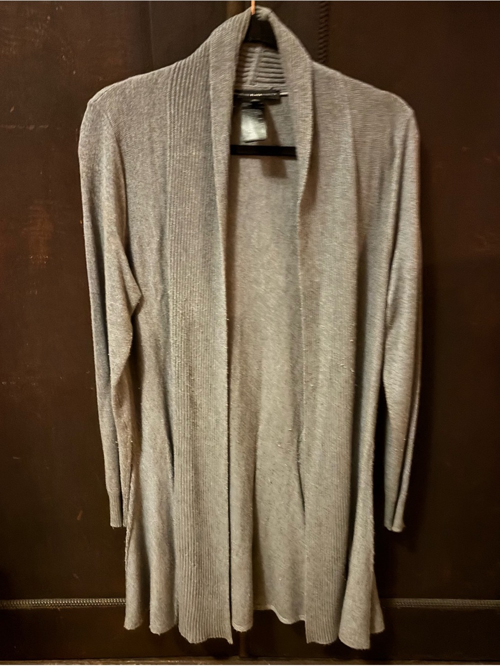 White House Black Market Gray Ribbed Open-Front Longline Cardigan